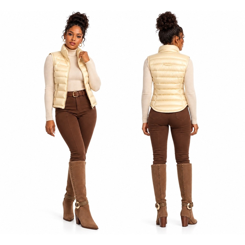 All in Motion Women Ivory Quilted Puffer Vest XL Lightweight Recycled Full-Zip